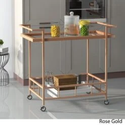 Ambrose Industrial Glass Bar Cart With Shelves By Christopher Knight Home - Iron/Glass - Rose -Elegance Barware 3617780f 046a 4366 8060 3ff9d6f6d2e1