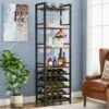 Lee 9-Tier Freestanding Floor Wine Rack, 20-Bottle Wine Bakers Rack With Glass Holder And Storage Shelves - Brown