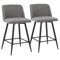 Carson Carrington Vallberga 26" Counter Stool With Black Metal Base (Set Of 2) - Grey Faux Leather/Round Black Footrest -Elegance Barware 37dbf473 d585 445b 8920 a6bc8a433653
