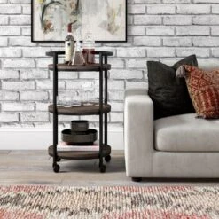 Graham Bar Cart - Antiqued Gray Oak -Elegance Barware 382c3223 ce89 4f46 a996 c6f3e2647ee4