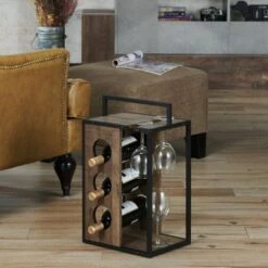 Aberdour Rustic Oak Metal 3-bottle Wine Rack By Carson Carrington - Reclaimed Oak -Elegance Barware 3880a3ea a70d 458c a1e5 60d9d826b706