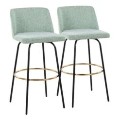 Silver Orchid Vallberga 30" Fixed-Height Bar Stool With Metal Base & Round Gold Footrest (Set Of 2) - Cream Noise Fabric/Black Metal Base -Elegance Barware 38c25dd8 d846 4b7c 98c9 1842e0476106