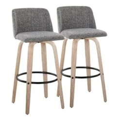 The Gray Barn Vallberga 30" Fixed-Height Bar Stool With White Washed Wood Base (Set Of 2) - Light Green Fabric/Round Black Footrest -Elegance Barware 38f8c8bb 635d 440f afa1 68cc4e2fffd0