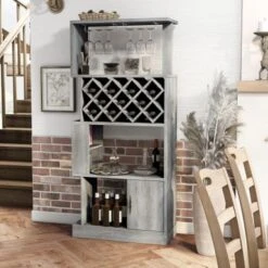 DH BASIC Contemporary Dual-Side Access Lattice 11-Bottle Wine Rack And Cabinet By Denhour - Vintage Grey Oak -Elegance Barware 38fb7c34 dbba 468f 8f98 b1923d5be9d4