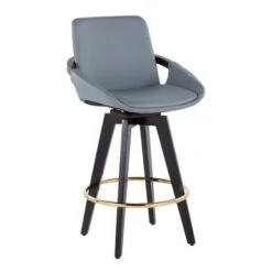 Carson Carrington Pugo Fixed-Height Counter Stool With Black Wood Base (Set Of 2) - Black + Gold Footrest -Elegance Barware 399e2490 36d5 4656 a891 dffcc73b1c87