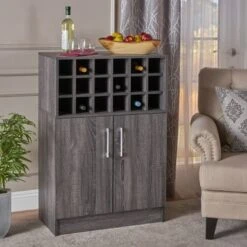 Roula Mid-Century Wood Wine And Bar Cabinet By Christopher Knight Home - Grey -Elegance Barware 39b65150 552a 43f1 b51d 990bd0bc0f05