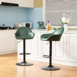 Glitzhome 42"H Mid-Century Adjustable Faux Leather Swivel Bar Stools - Single - Hunter Green -Elegance Barware 39d47475 d771 4e45 bf8a 3eec50a245fd