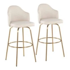 Carson Carrington Valsatra Upholstered Bar Stool With Metal Base (Set Of 2) - Cream/Gold -Elegance Barware 3a585770 90b5 4e17 9345 8b8c48924c13
