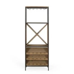 Fritsche Modern Industrial 15 Bottle Floor Wine Rack By Christopher Knight Home - Black + Natural -Elegance Barware 3acc788c 8b08 4b6a b431 b365442b6d1c