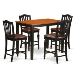Modern Solid Wood 5-piece Counter-height Dining Set - A Dining Table & 4 Chairs - Black And Cherry Finish (Seat's Type Options) - YACH5-BLK-C -Elegance Barware 3ae7d2e0 f5c6 4a3b b6bd 630dc421c8cc