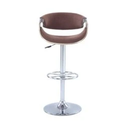 Somette Dark Oak Bent Wood Saddle Seat Pneumatic Adjustable Stool With Brown Seat - Single - Bar Height - 29-32 In. -Elegance Barware 3b4185e0 32fa 4d91 b781 78edafede4dd