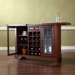 LaFayette Sliding Top Bar Cabinet In Vintage Mahogany Finish - 47.75 "W X 19 "D X 36 "H - MDF/Rubberwood - Mahogany -Elegance Barware 3c663225 0cde 42a5 bafc 1e33f93120f4
