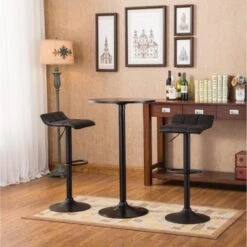 Roundhill Furniture Belham Black Metal Bar Table And Adjustable Swivel Stools 3-piece Set - Black -Elegance Barware 3c86e39b a6d7 408d 85ba f044d63d5fa7