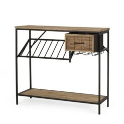 Boster 8 Bottle Wine Rack Console Table With Storage By Christopher Knight Home - Black + Natural -Elegance Barware 3cd1ed86 8fb5 4eee bf6a 8b504ed719fd