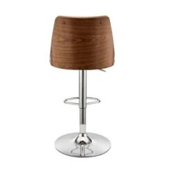 Jacob Adjustable And Swivel Faux Leather And Wood Bar Stool With Metal Base - Cream, Walnut And Chrome -Elegance Barware 3d20eb5e 3b93 49fb bbc0 d71c5d40e001