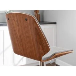 Carson Carrington Vihti Walnut Wood Adjustable Swivel Bar Stool - Grey -Elegance Barware 3e435473 3e87 4b3b 88c4 7a23c2990007