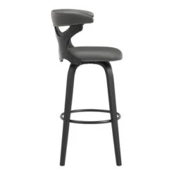 Zenia Modern Faux Leather And Wood Swivel Bar/Counter Stool - Grey & Walnut - Bar Height -Elegance Barware 3fa170e8 dd62 4cf9 a12d 5c1ec0887446
