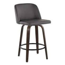 Carson Carrington Vallberga 26" Counter Stool With Walnut-Glazed Wood Base (Set Of 2) - Grey Noise Fabric/Round Black Footrest -Elegance Barware 405b0029 8e59 468e 97a9 51bae0979c04