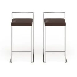 Silver Orchid Forrest Stainless Steel Stackable Counter Stool (Set Of 2) - Camel Faux Leather -Elegance Barware 40a0b5b4 6188 4651 9e52 3399bbeb3567