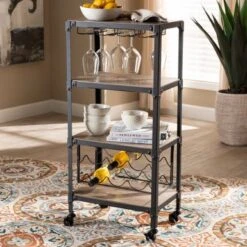 Carson Carrington Badene Rustic Industrial Style Kitchen Bar Wine Cart -Elegance Barware 41bfe2d1 f958 4bed 9899 efd256de40ac