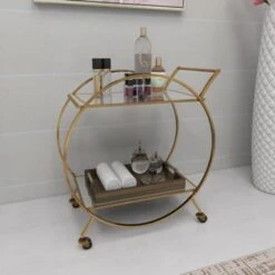 Metal Contemporary Bar Cart With Wheels - Silver -Elegance Barware 41d75ed8 ca91 4a6c ba94 f20aaa7e331d