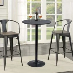 Homall Bistro Pub Table Round Bar Height Cocktail Table Metal Base MDF Top Obsidian Table With Black Leg 23.8inch Top - White -Elegance Barware 422b755e b04d 4d31 96c0 73ea65193129