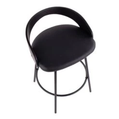 Carson Carrington Stavanger Fixed-Height Swivel Counter Stool With Black Metal Base & Round Footrest (Set Of 2) - Black Faux Leather/Black Wood -Elegance Barware 4281e505 ec91 4b8a 8218 cbbc01fa9983