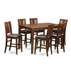 7-Pieces Rubberwood Counter-height Dining Room Pub Set - A Table With 6 Chairs In Mahogany Finish (Seat's Type Options) - DUBU7H-MAH-W -Elegance Barware 43198285 11ee 41f0 a145 9bac0b243d9f