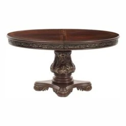 Beautiful Cherry Finish With Gold Tipping Dining Round//Oval Table - Brown