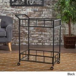 Falon Indoor Modern Bar Cart With Tempered Glass By Christopher Knight Home - N/A - Black -Elegance Barware 43a74944 8386 4289 9536 b8c998b94408
