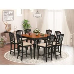 9-pieces Square Dining Room Pub Set -a Table And 8 Counter-height Chairs - Black And Cherry Finish (Seat's Type Options) - CHEL9-BLK-C