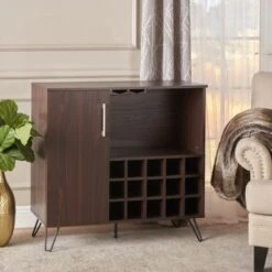 Lochner 15-Bottle Wine And Bar Cabinet By Christopher Knight Home - Sonoma Gray Oak + Black -Elegance Barware 44fa6d4b 4a6e 490a 9d8d e43730e6d9e0