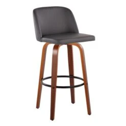 Carson Carrington Vallberga 30" Fixed-Height Bar Stool With Walnut Wood Base (Set Of 2) - Grey Noise Fabric/Round Black Footrest -Elegance Barware 4536b185 5779 46d2 a733 703e88b5ff30