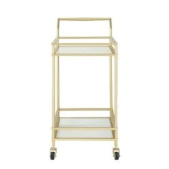 Nicole Miller Felix Bar Cart, 2 Serving Shelves, Casters - N/A - Gold/ White -Elegance Barware 455b351d 5bfc 42cd a16f d12a52f74823