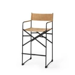 Direttore Black Genuine Leather W/Black Iron Frame Folding Counter Height Chair - Single - Dark Brown - Bar Height - 29-32 In. -Elegance Barware 461f5f8b 043d 4dd6 ac06 a4bd6969de53