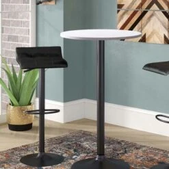 Homall Bistro Pub Table Round Bar Height Cocktail Table Metal Base MDF Top Obsidian Table With Black Leg 23.8inch Top - White -Elegance Barware 469929f9 22c7 46f5 bcaf 5f7dfc0e9c4d