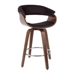 Modern Swivel Bar Stools Upholstered Counter Stools, Set Of 2 - Black/Walnut - Bar Height -Elegance Barware 46be63ed 8c36 42cf b03d b700de63ea3a