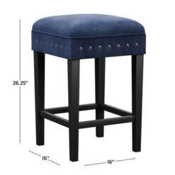Hillsdale Furniture Cassidy Wood And Upholstered Counter Height Backless Stool - 26.25H X 16W X 16D - Black And Blue -Elegance Barware 47b060ad 8c38 4b56 ad36 f2224ef7feb5