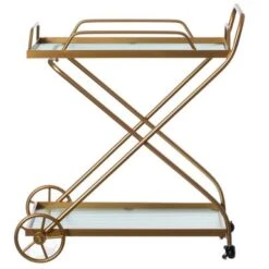 Vintiquewise Gold Metal Wine Bar Serving Cart With Rolling Wheels And Handles For Dining, Living Room Or Entryway - Gold -Elegance Barware 47c979bd 82ff 43bd 8890 670f782e40e8