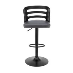 Khalia Adjustable Swivel Faux Leather And Wood Bar Stool With Metal Base - Grey And Black -Elegance Barware 48898a6c fa05 459d 91ba 900ad036bb92