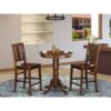 East West Furniture Modern Rubberwood 3-piece Dining Room Pub Set - A Table And Chairs- Mahogany Finish (Seat's Type Options) - EDBU3-MAH-W -Elegance Barware 49773ce9 76c9 4ba1 96ea 2856e664e485