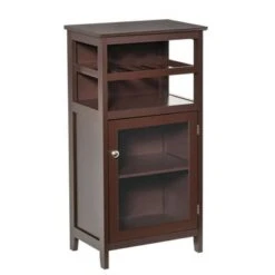 HOMCOM Wine Storage Cabinet With 4 Bottle Wine Rack, Open Shelf, Acrylic Door Cabinet With Adjustable Shelf - 19" L X 12.75" D X 37.5" - Espresso