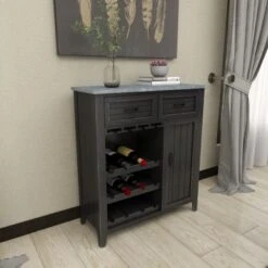 Black Distressed Wood Metal Top Farmhouse Wine Rack Storage Cabinet - Black -Elegance Barware 4a86d44c 94b1 4b69 a84a a8f884e65ae5