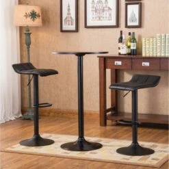 Roundhill Furniture Belham Black Metal Bar Table And Adjustable Swivel Stools 3-piece Set - Black