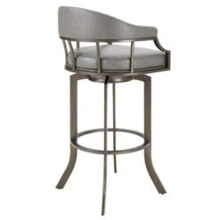 Pharaoh Modern Swivel Counter/Bar Stool With Grey Faux Leather And Metal - Bar Height -Elegance Barware 4aa53eb7 55c1 4af3 85e3 5b8a1ed34e11