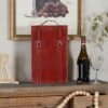 Leather Modern Wine Holder - 9 X 5 X 16 - Red