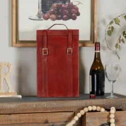 Leather Modern Wine Holder - 9 X 5 X 16 - Red