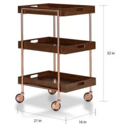 Highland Contemporary Walnut Metal 3-Shelf Kitchen Cart By The Curated Nomad - Walnut -Elegance Barware 4c3e0bf4 3ffa 41bd 9b43 b82aa872892d