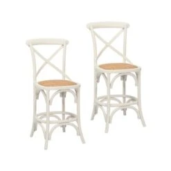 Porthos Home Ziva Counter Stools Set Of 2, Elm Wood With Woven Rattan - Nature -Elegance Barware 4c69dfeb e14e 4e09 924c 29c385b2515a