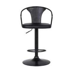 Eagle Adjustable Swivel Barstool In Faux Leather And Metal With Wood Back - Grey & Black -Elegance Barware 4cae1553 6829 4bdd 8bcc 167cb2b0e2ad